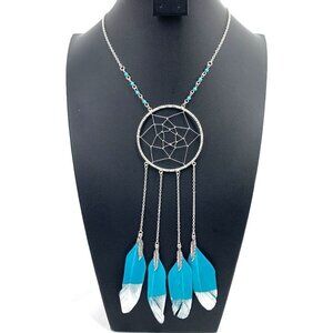 Clare's Feathered Dreamcatcher Necklace - Silver Tone/Blue, New In Box